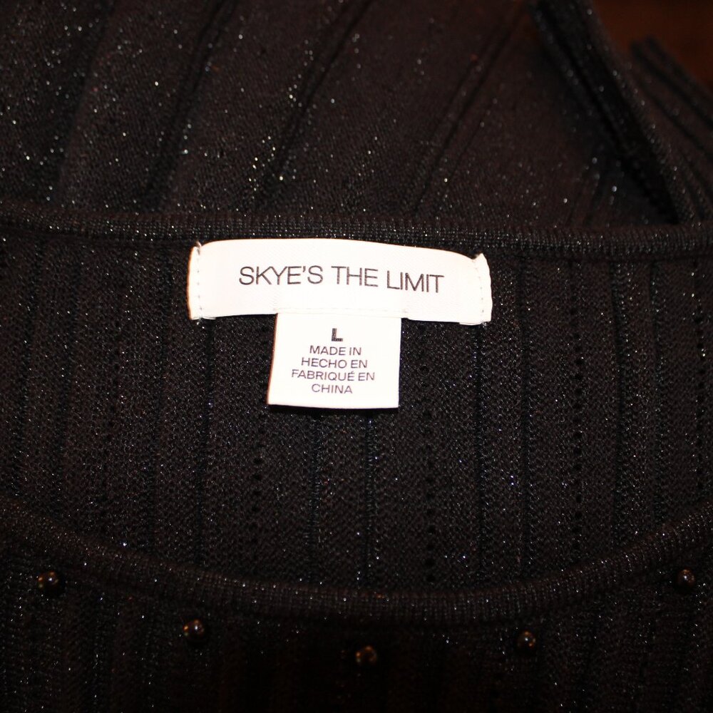 Skye's the Limit, Black Beaded Long Sleeved Pleated Sweater, Size L - Picture 5 of 5
